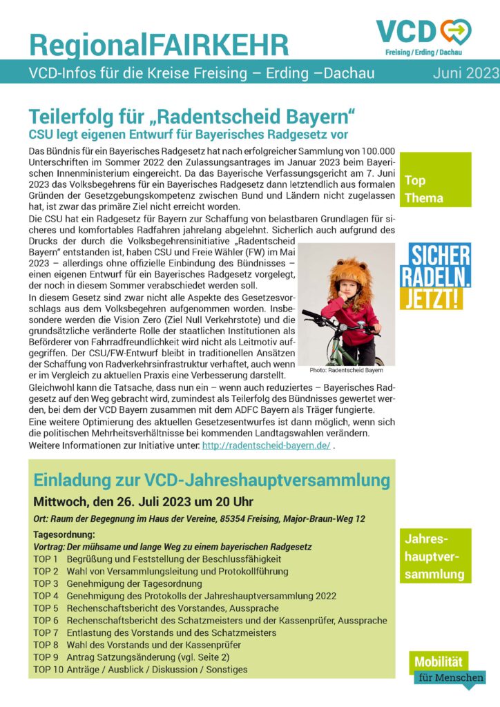 RegionalFAIRKEHR 1/2023 Mitgliederrundbrief VCD Freising-Erding-Dachau