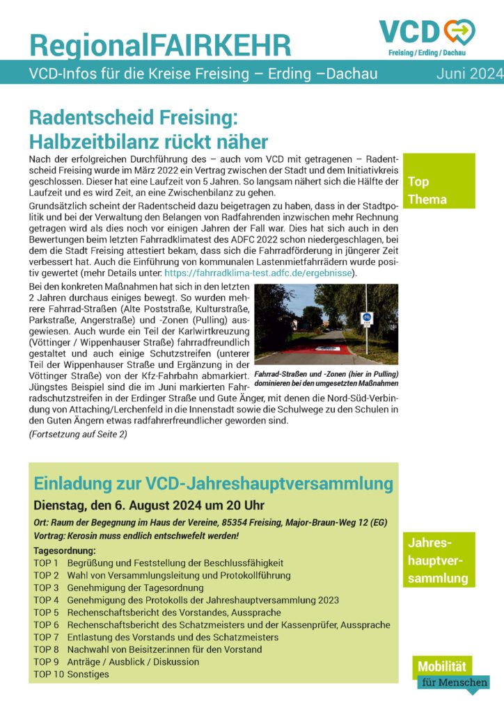 RegionalFAIRKEHR 1/2024 Mitgliederrundbrief VCD Freising-Erding-Dachau